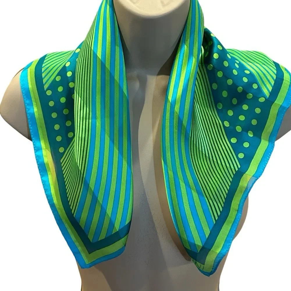 Adrienne Vittadini Green Blue Silk Scarf